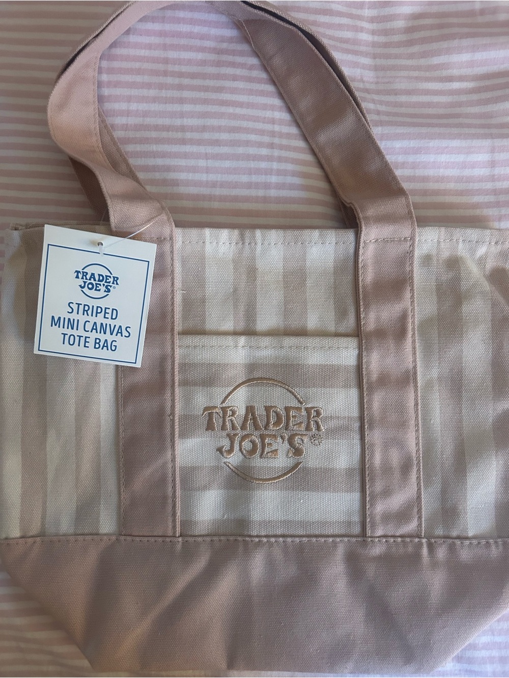 Pink Striped Mini Canvas Tote Bag